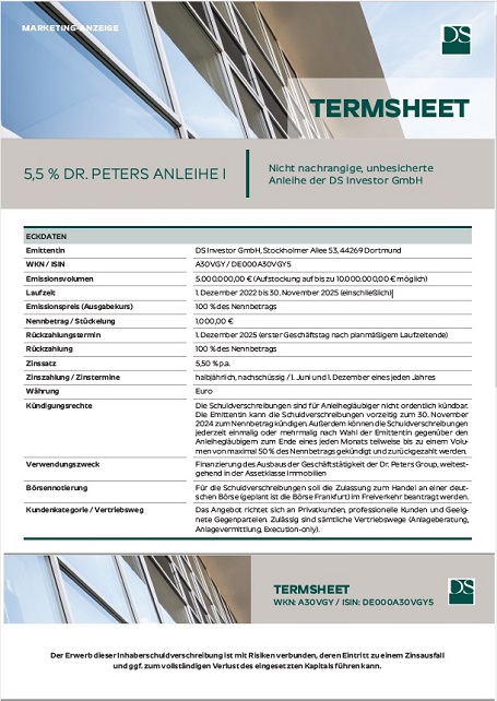 5,5% Dr. Peters Anleihe I Termsheet (499 KB)