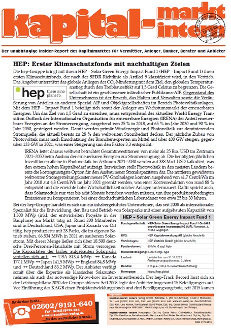 hep Solar Green Energy Impact Fund I Kapital-markt- intern (1 MB)